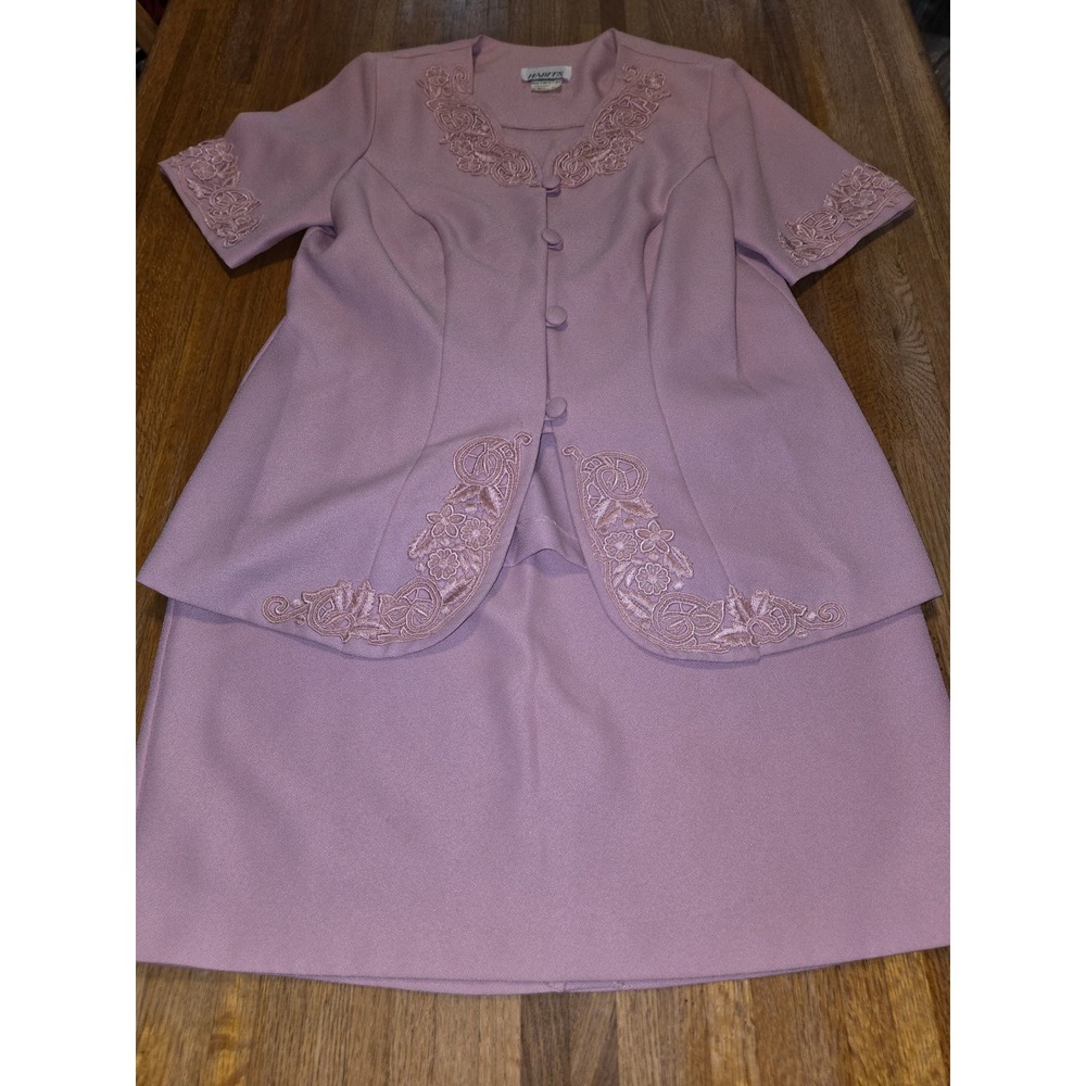 Habits Women 14 2pc Dusty Rose Floral Embroidery Lace Jacket Skirt Set Vintage